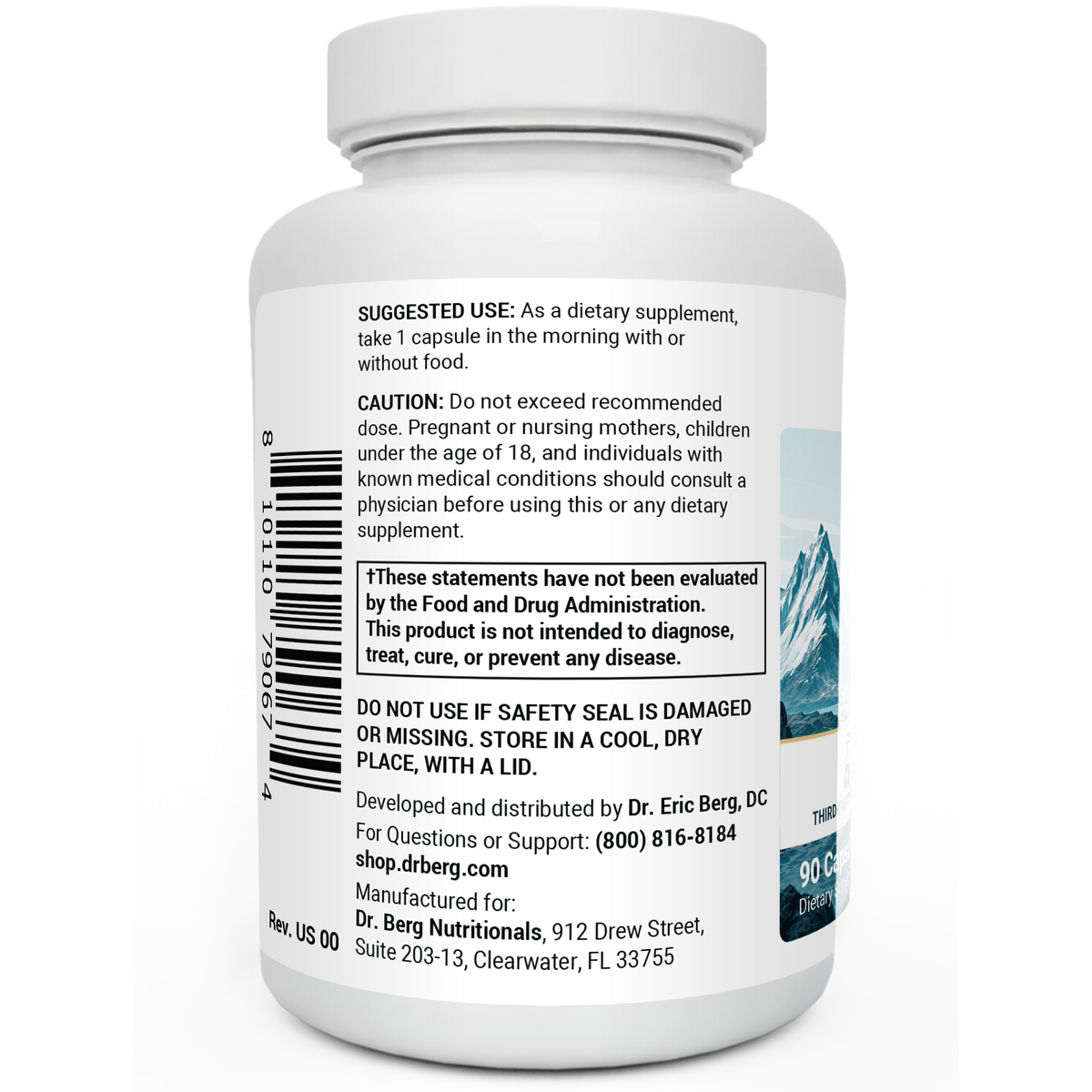 Iodine bottle label, left side view, suggested use instructions, safety warning details.