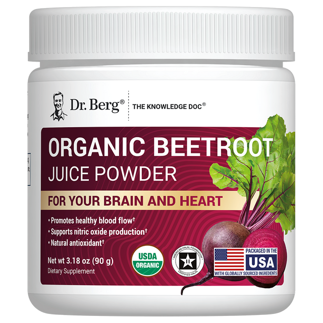 Organic Beetroot Juice Powder, front view, USDA Organic and Halal certified, packaged in the U.S.A.