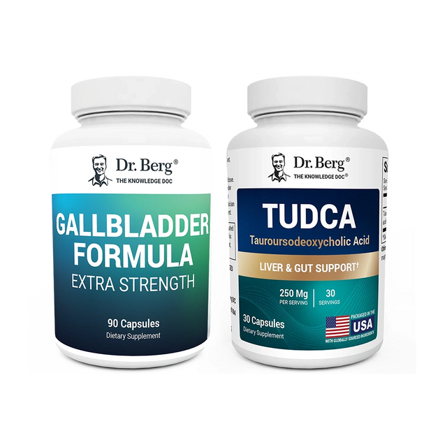 Two bottles of Dr. Berg supplements on a white background