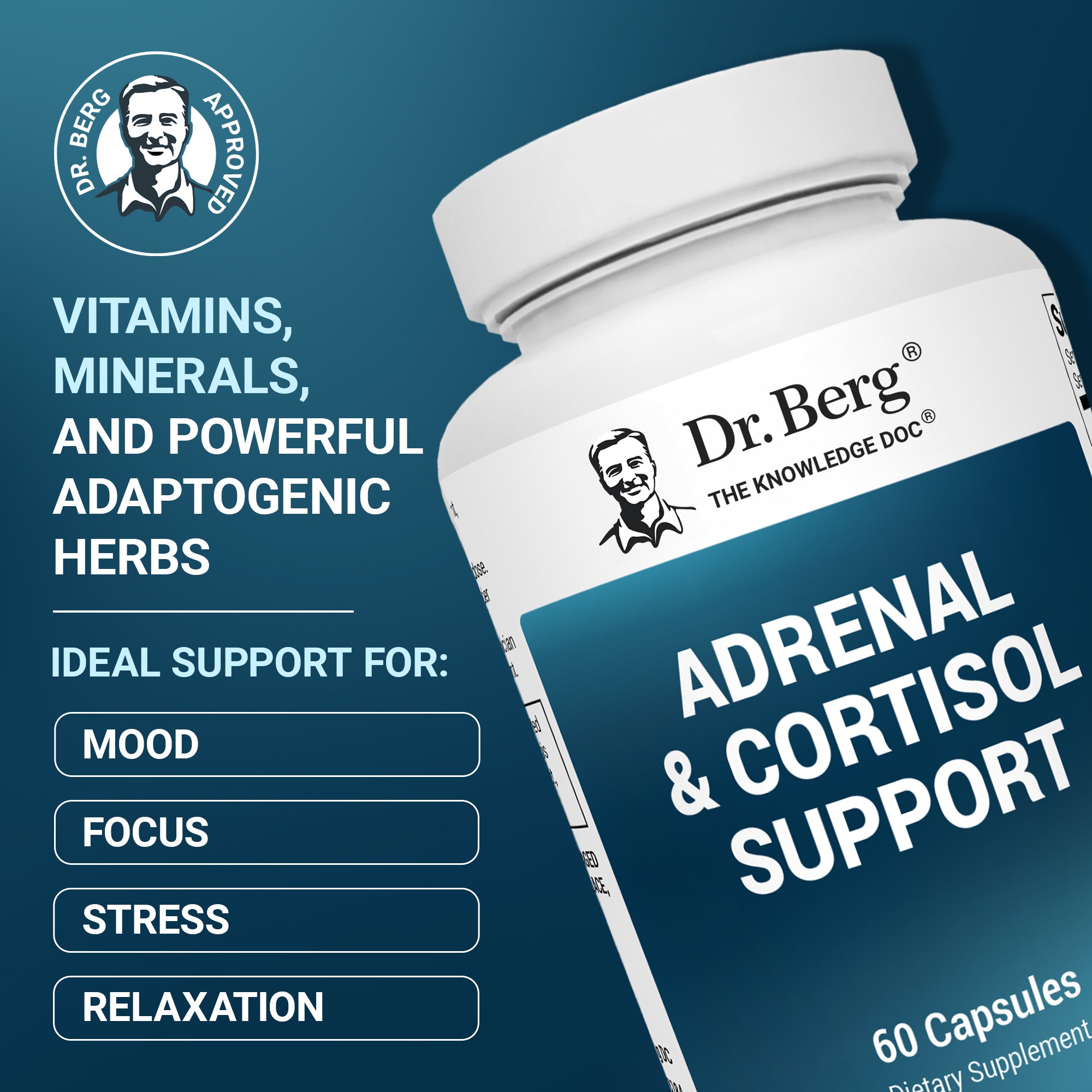 Adrenal & Cortisol Support – 60 Vegetable Capsules – Dr. Berg