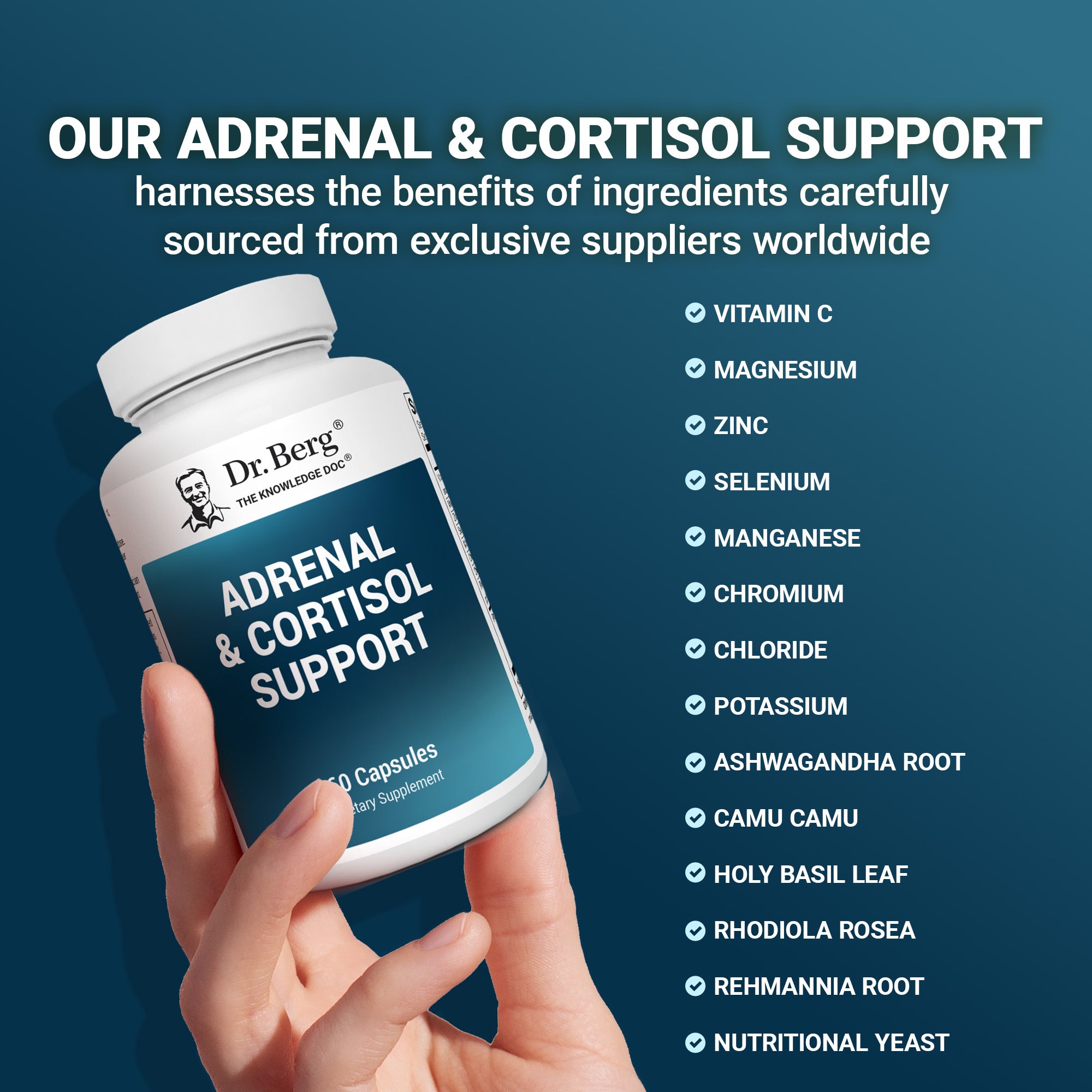 Adrenal & Cortisol Support – 60 Vegetable Capsules – Dr. Berg
