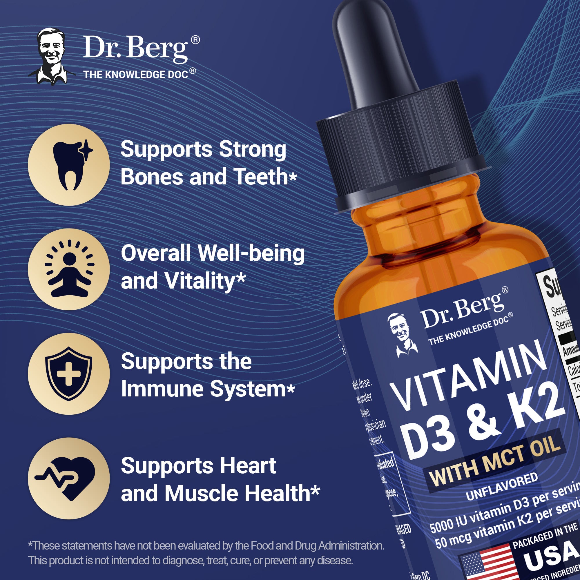 Vitamin D3 and K2 Liquid with MCT Oil – Unflavored – 1 fl oz – Dr