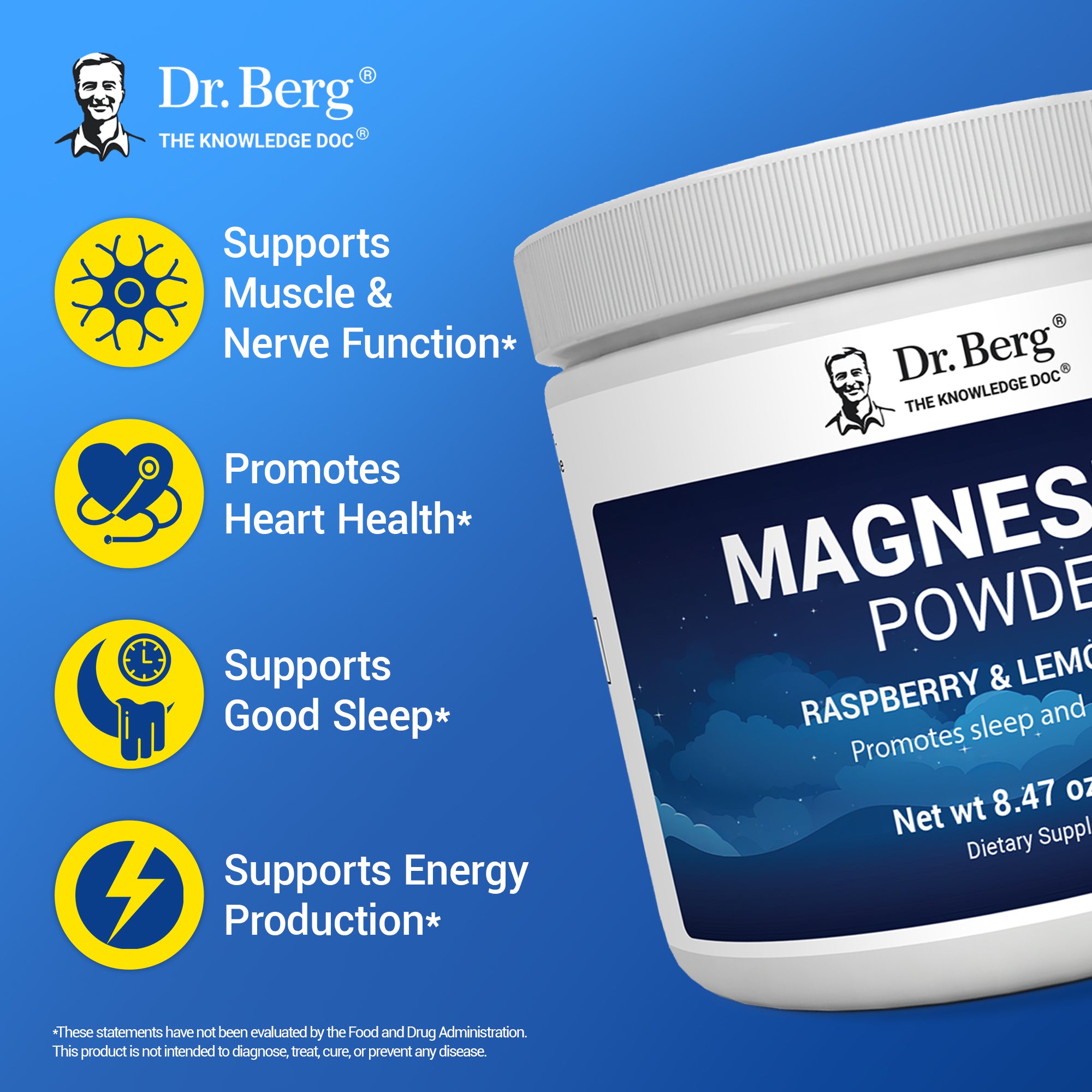 Magnesium Powder Drink Raspberry Lemon Flavor – 325 mg of