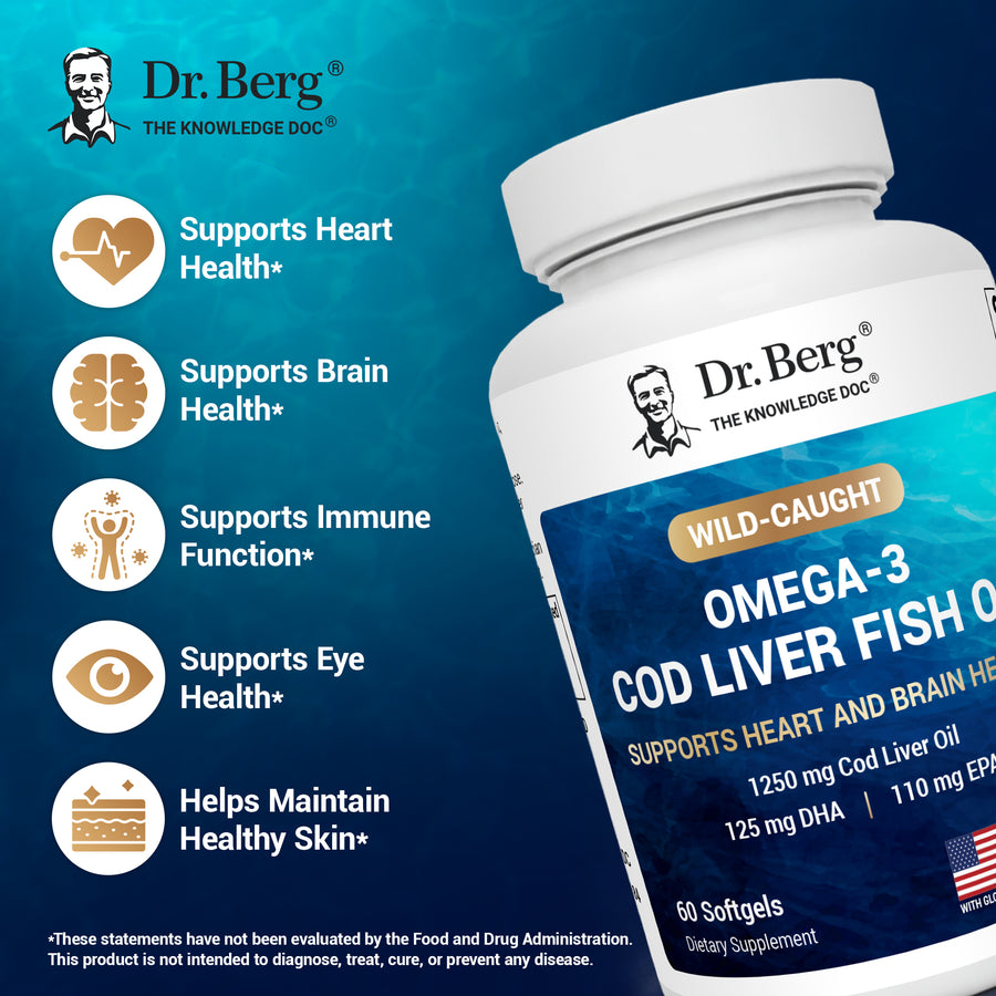 Wild-Caught Omega-3 Cod Liver Fish Oil DHA EPA – 60 Softgels – Dr. Berg