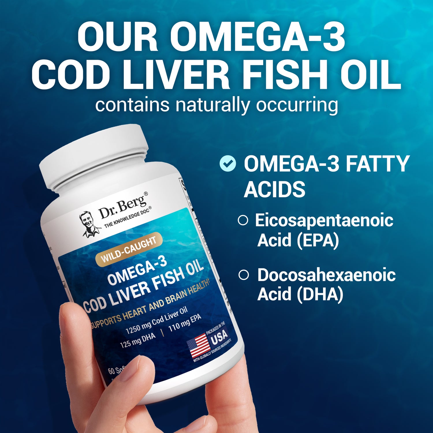 Wild-Caught Omega-3 Cod Liver Fish Oil DHA EPA – 60 Softgels – Dr. Berg