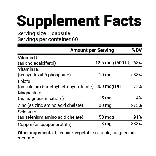 Close-up view of Zinc supplement facts label.