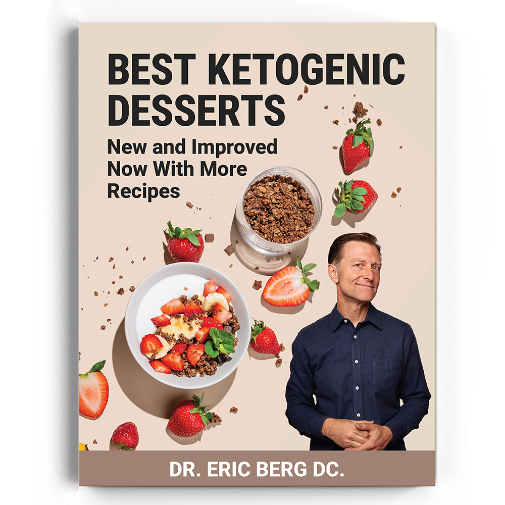 A book cover for 'Best Ketogenic Desserts' by Dr. Eric Berg DC, featuring more new and improved recipes.