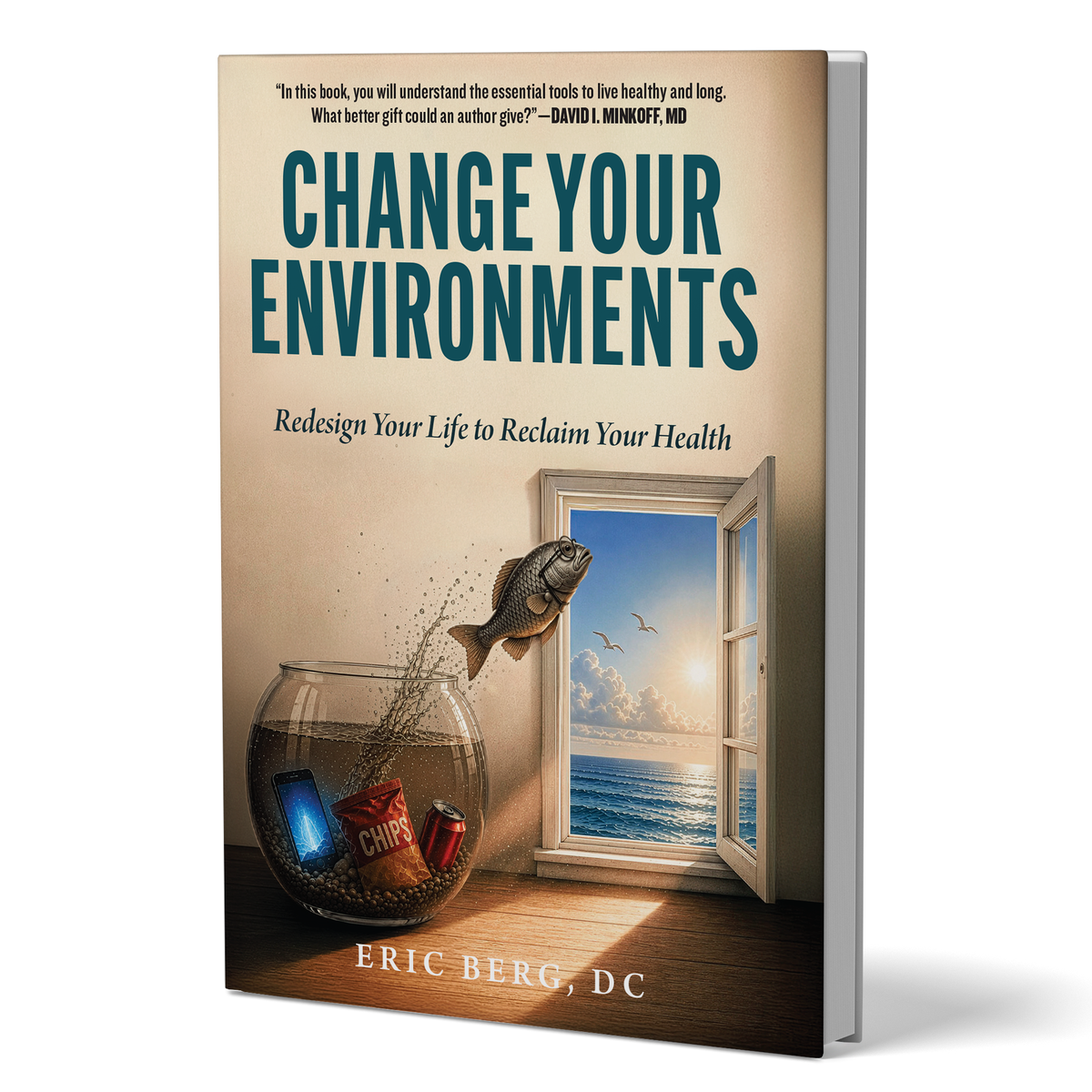 Change your environments, angled view, showing book thickness.