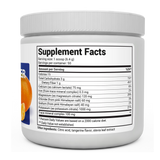 Electrolyte Powder, Tangerine Flavor bottle label, right side view, supplement facts. 