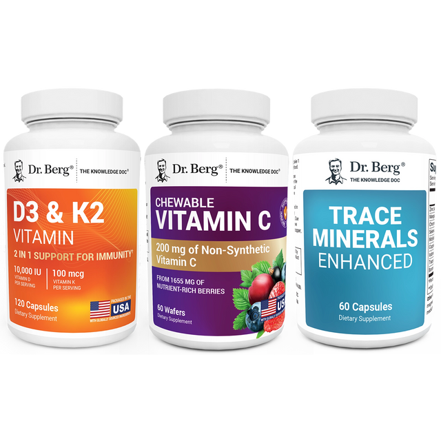 Dr. Berg's Immune Booster Kit: 3 supplement bottles.