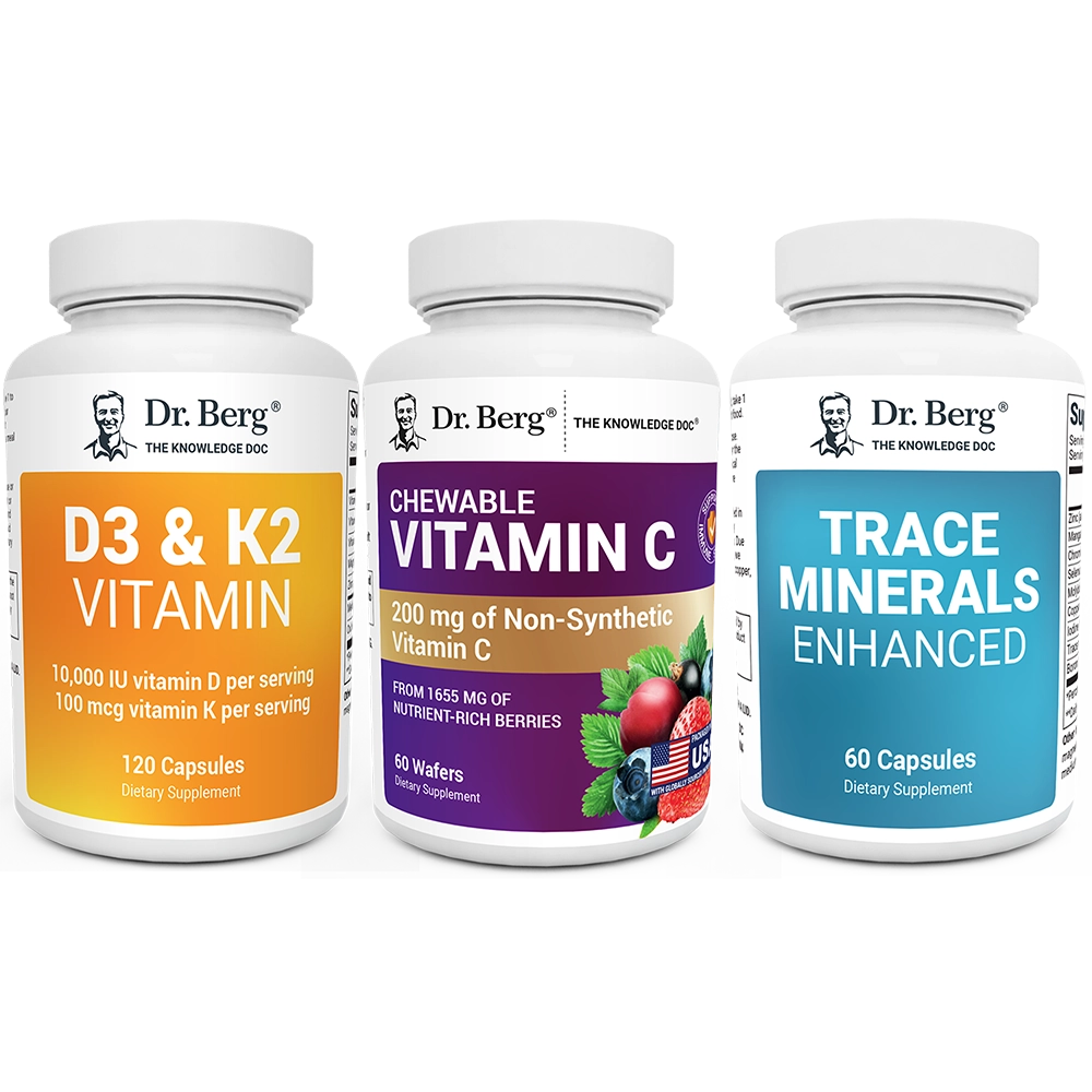 Dr. Berg's Nutritionals Immune Booster Kit 1 × Chewable Vitamin C 60 Chewables, 1 × Trace Minerals Enhanced - 60 Capsules 1 × D3 & K2 Vitamin