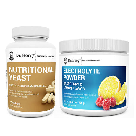 Intermittent Fasting Nutrients Bundle | featuring Dr. Berg Nutritional Yeast Tablets, Electrolyte Powder Raspberry & Lemon Flavor.