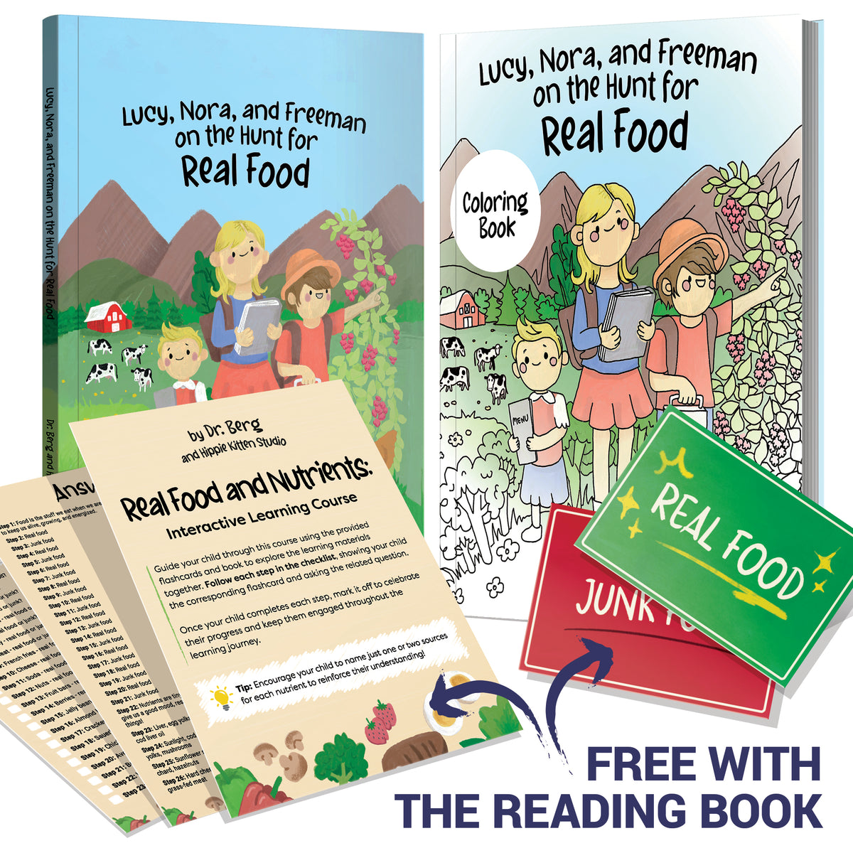 Lucy, Nora, and Freeman on the Hunt for Real Food - Story Book, Colori – Dr. Ber