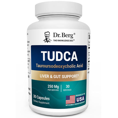 TUDCA, Tauroursodeoxycholic Acid, 30 capsules, front view, Dr. Berg branding, packaged in the U.S.A.