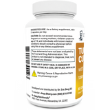 Turmeric Curcumin bottle label, left side view, suggested use instructions, safety warning details.