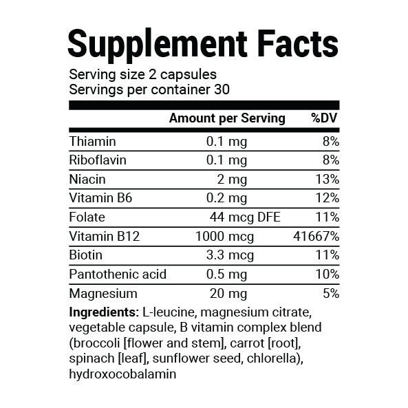 Close-up view of Natural Vitamin B12 supplement facts label.