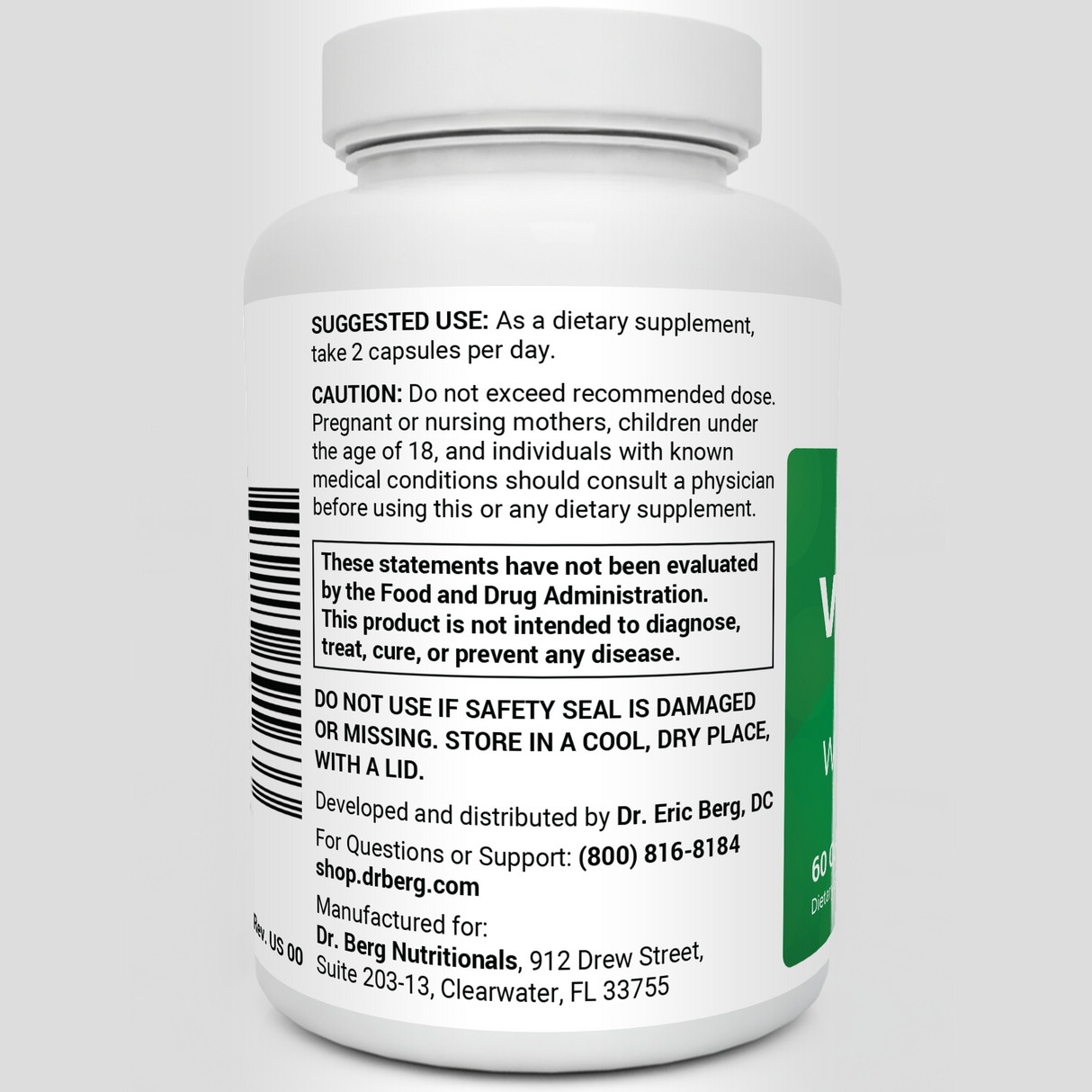 Natural Vitamin B12 bottle label, left side view, suggested use instructions, safety warning details.