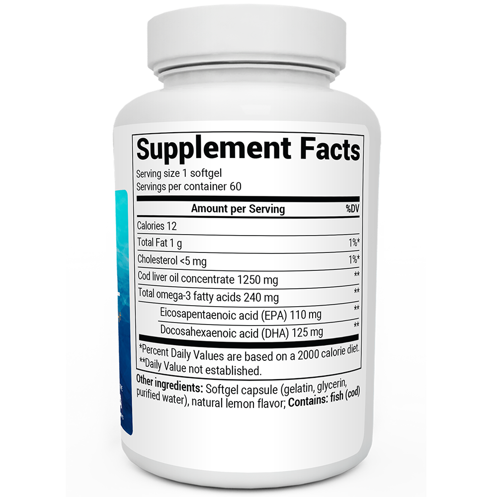 Wild-Caught Omega-3 Cod Liver Fish Oil DHA EPA – 60 Softgels – Dr. Berg