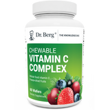 Chewable Vitamin C Complex, no added sugar, 60 wafers, front view, bottle with Dr. Berg branding and mixed berries on the cover.