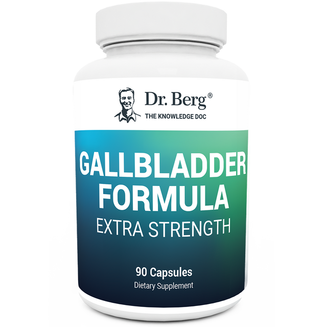 Gallbladder Formula Extra Strength, 90 capsules, front view, bottle with Dr. Berg branding.