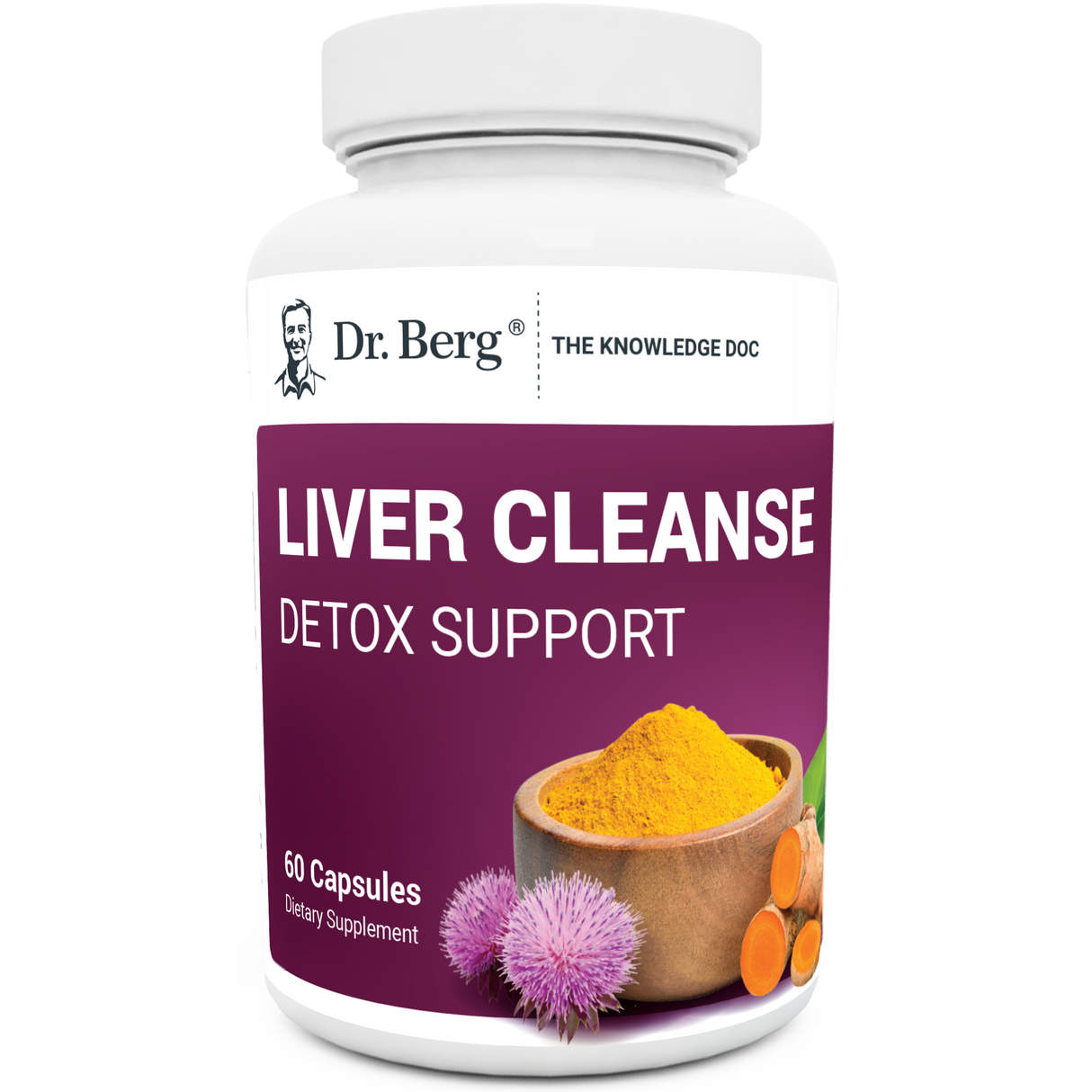 Liver Cleanse Detox Support, 60 capsules, front view, bottle with Dr. Berg branding.