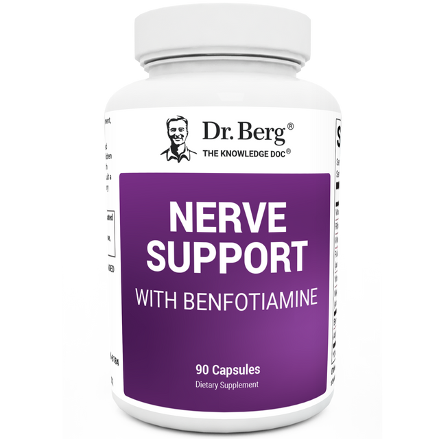 Nerve Support with Benfotiamine, 90 capsules, front view, bottle with Dr. Berg branding.