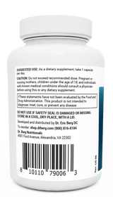 Adrenal and Cortisol Support bottle label, left side view, suggested use instructions, safety warning details.