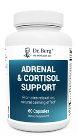 Adrenal and Cortisol Support, 60 capsules, front view, bottle with Dr. Berg branding.