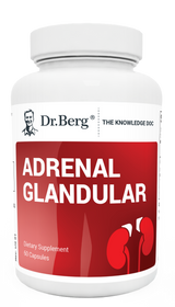 Adrenal Glandular, 60 capsules, front view, bottle with Dr. Berg branding and adrenal gland on cover.