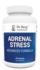 Adrenal Stress Advanced Formula, 90 capsules, front view, bottle with Dr. Berg branding.