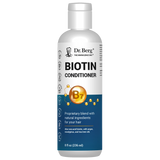 Biotin Conditioner, 8 fluid ounces, front view, bottle with Dr. Berg branding. 