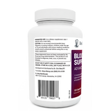 Blood Sugar Support Advanced Formula bottle label, left side view, suggested use instructions, safety warning details.