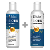 Biotin Shampoo and Conditioner Set, sulfate-free, two 8 fluid ounce bottles, front view, bottle with Dr. Berg branding.