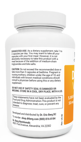 D3 and K2 Vitamin 5,000 IU bottle label, left side view, suggested use instructions, safety warning details. 