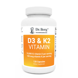 D3 and K2 Vitamin 5,000 IU, 60 capsules, front view, bottle with Dr. Berg branding.