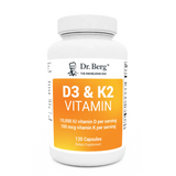 D3 and K2 Vitamin 10,000 IU, 120 capsules, front view, bottle with Dr. Berg branding.