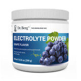 Electrolyte Powder, Grape Flavor, 50 Servings, 10.55 ounces, front view, bottle with Dr. Berg branding and grapes on the cover.