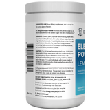 Electrolyte Powder, Lemonade Flavor 100 Servings bottle label, left side view, suggested use instructions, safety warning details.