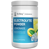 Electrolyte Powder, Lemonade Flavor, 100 Servings, 1 pound 6 ounces, front view, bottle with Dr. Berg branding and a glass of lemonade on the cover.