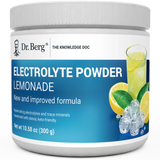 Electrolyte Powder, Lemonade Flavor, 50 Servings, 10.58 ounces, front view, bottle with Dr. Berg branding and a glass of lemonade on the cover.