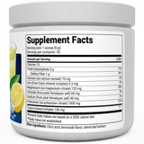 Electrolyte Powder, Lemonade Flavor 50 Servings bottle label, right side view, supplement facts. 