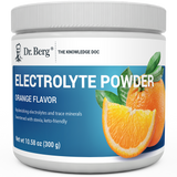 Electrolyte Powder, Orange Flavor, 50 Servings, 10.58 ounces, front view, bottle with Dr. Berg branding and an orange slice on the cover.