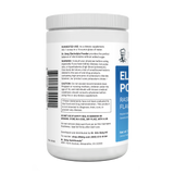 Electrolyte Powder, Raspberry and Lemon Flavor 100 Servings bottle label, left side view, suggested use instructions, safety warning details.