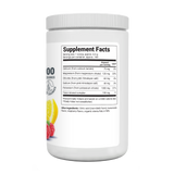 Electrolyte Powder, Raspberry and Lemon Flavor 100 Servings bottle label, right side view, supplement facts. 