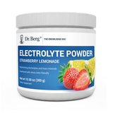 Electrolyte Powder, Strawberry Lemonade Flavor, 50 Servings, 10.58 ounces, front view, bottle with Dr. Berg branding, strawberries and a slice of lemon on the cover.