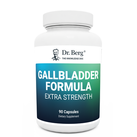 Gallbladder Formula Extra Strength, 90 capsules, front view, bottle with Dr. Berg branding.