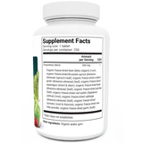 Organic Greens Superfood bottle label, 250 tablets, right side view, supplement facts. 