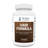 Hair Formula containing Korean red ginseng, saw palmetto, horsetail, vitamins, and minerals, 90 capsules, front view, bottle with Dr. Berg branding.