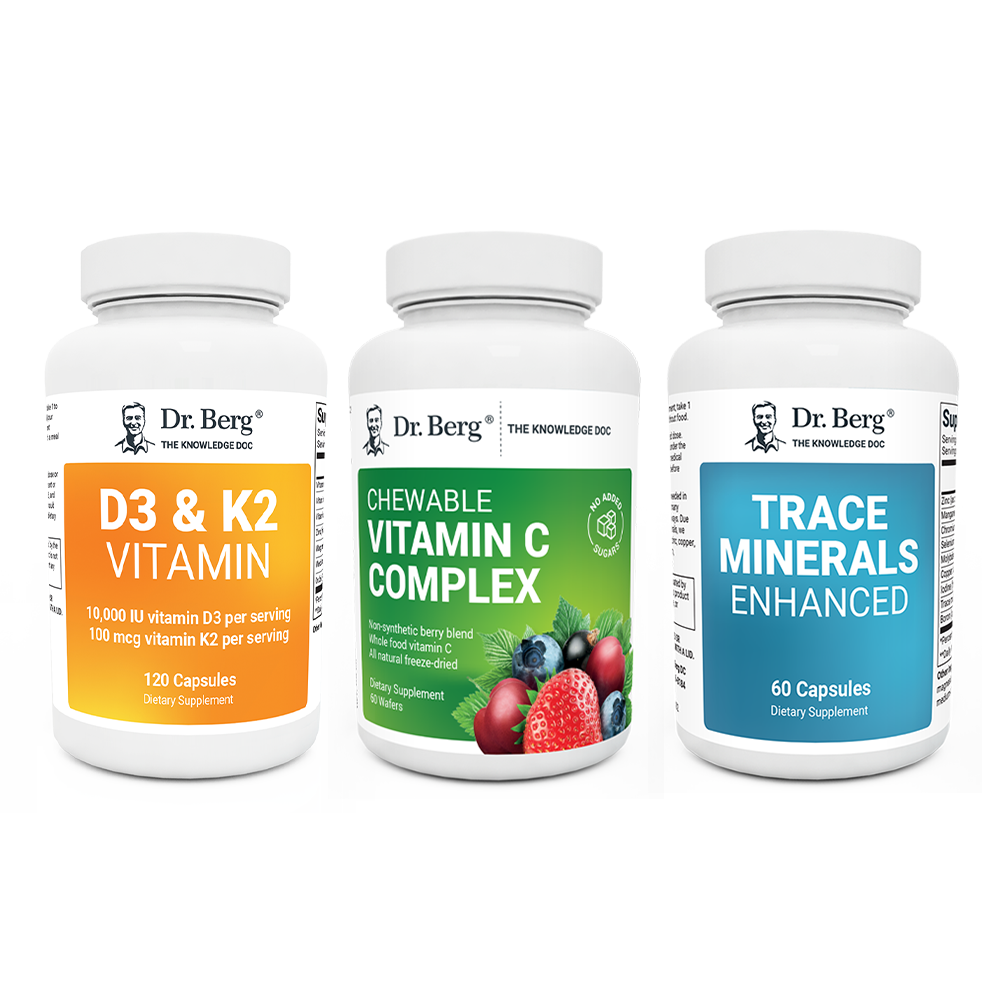 Dr. Berg's Immune Booster Kit: 3 supplement bottles.