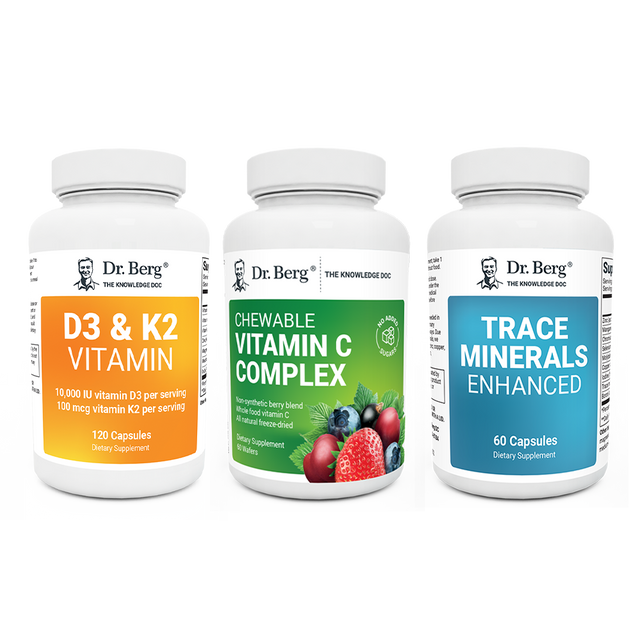 Dr. Berg's Immune Booster Kit: 3 supplement bottles.